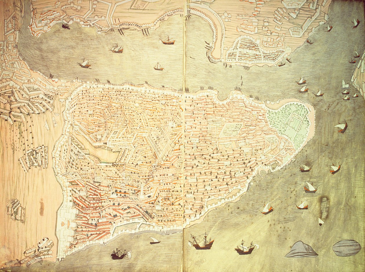 H 1523 fol.158v-159r Widok Stambułu i cieśniny Bosfor, z 