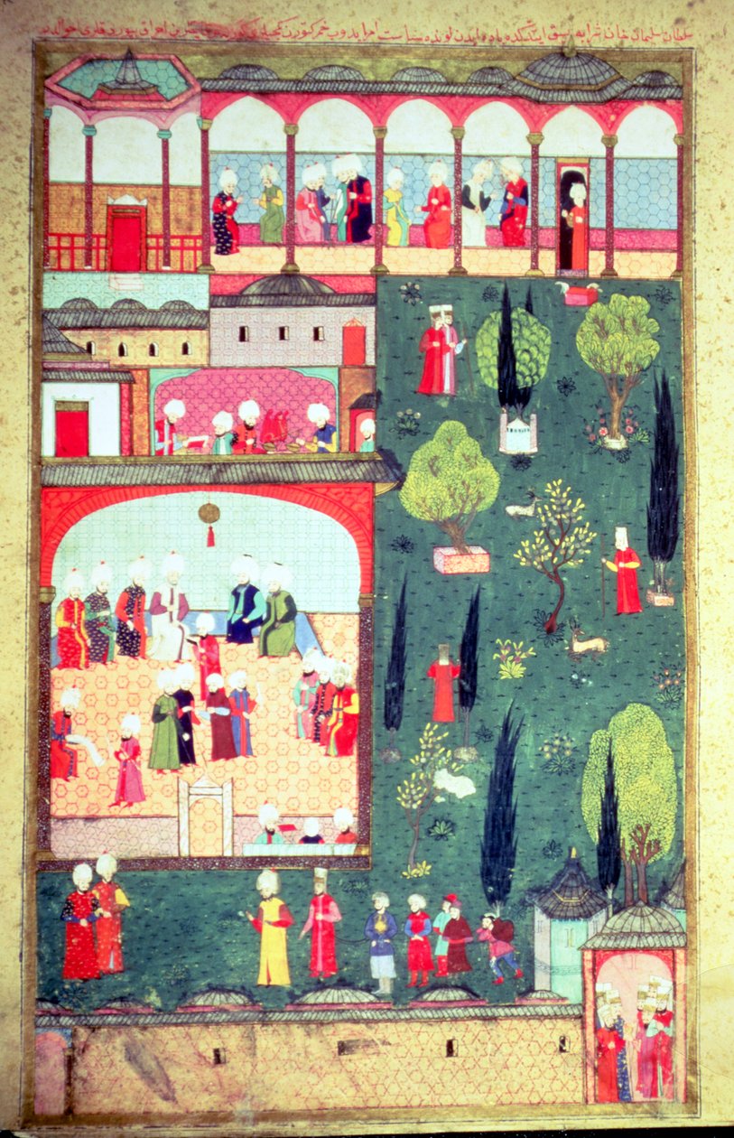 H 1524 f.242r Rada ministrów w Pałacu Topkapi, z „Hunername” Lokmana, 1588 autorstwa Turkish School