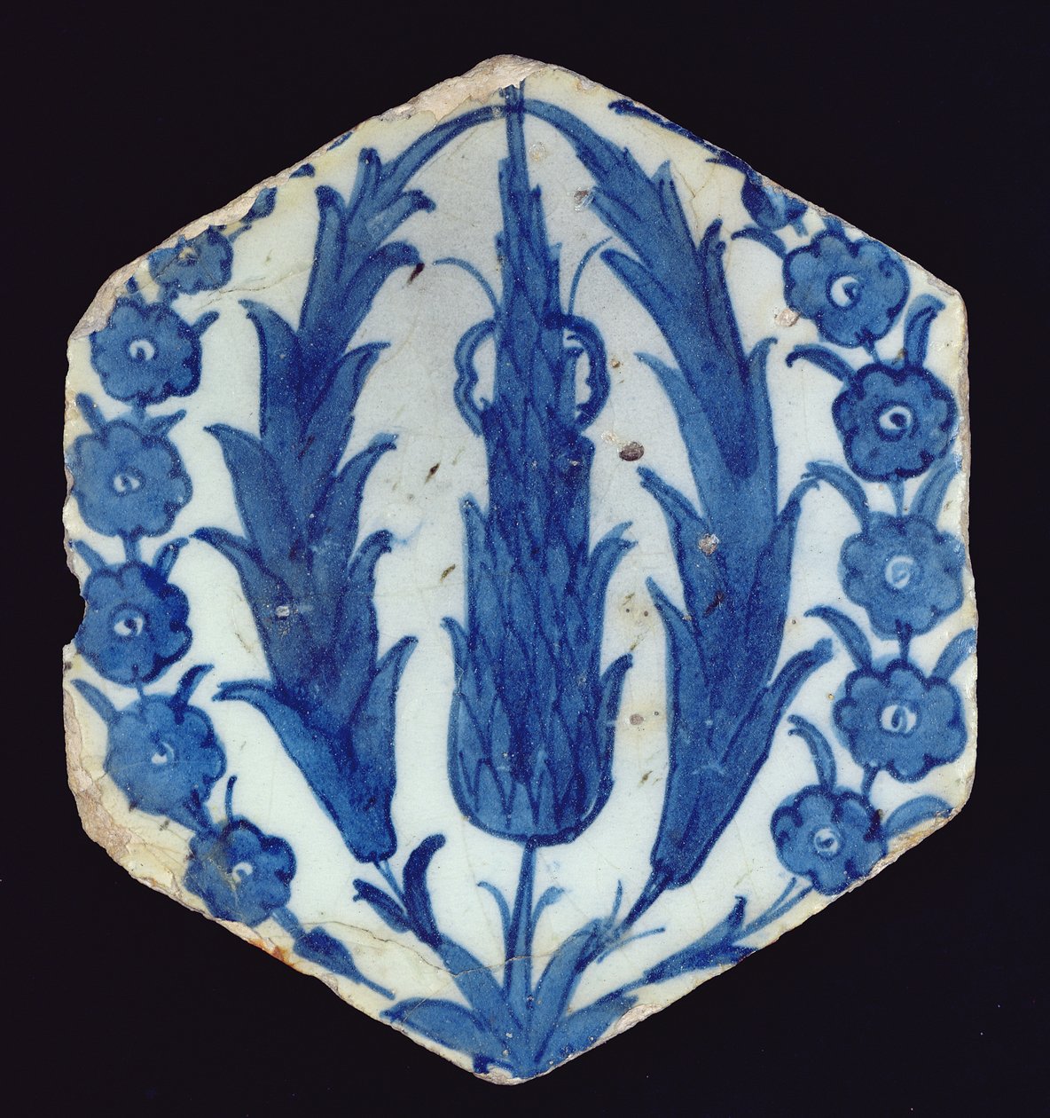 Heksagonalna płytka Isnik z cyprysami i śliwką, 1560-70 (ceramiczna z kolorową glazurą) autorstwa Turkish School