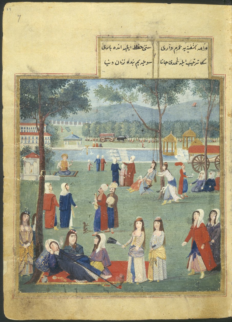 Lub. 7094 f.7, Ogrody Kagithane (Słodkie wody Europy), Kobiety w parku (akwarela na papierze) autorstwa Turkish School