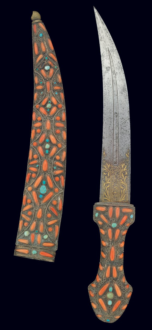 Sztylet osmański, pierwsza połowa XVIII w. (złoty damasceński, koralowy i turkusowy) autorstwa Turkish School
