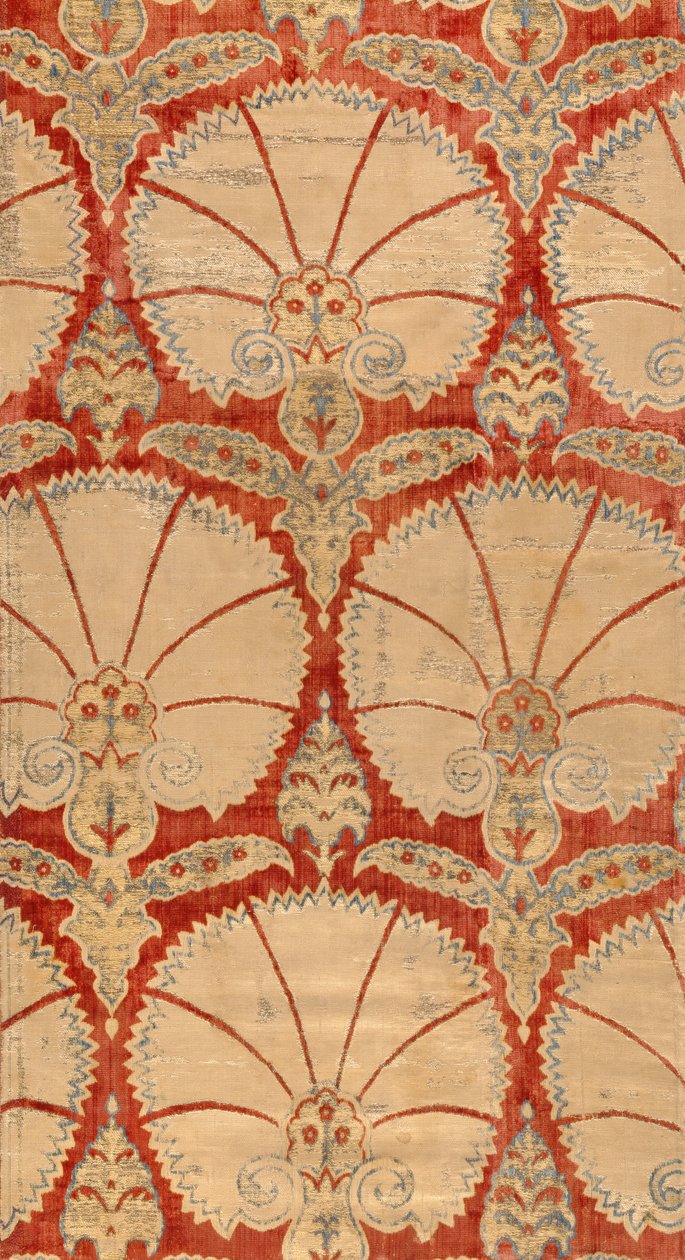 Panel z czerwonego aksamitu z palmami goździków w kolorze złotym i srebrnym (velvet) autorstwa Turkish School