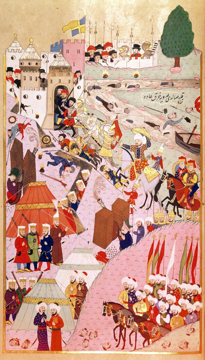 Atak na Belgrad sułtana Mehmeta II „Zdobywcy” (1432-1481), z „Hunernama” (Mss Hazine. 1524) autorstwa Turkish School