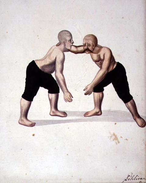 Dwóch zapaśników, okres osmański, 3. ćw. XVIII w. (akwarela na papierze) autorstwa Turkish School