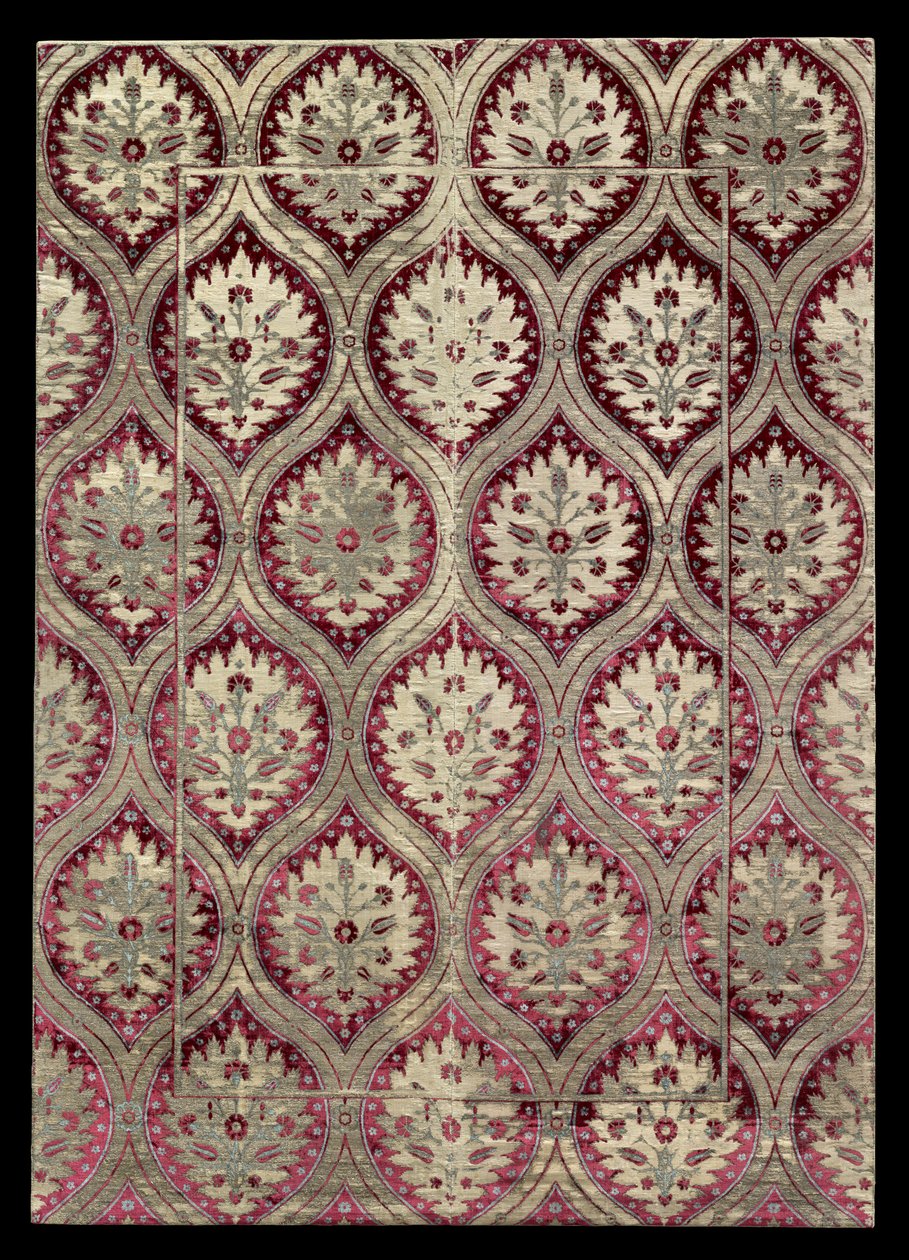 Panel Aksamitny, koniec XVI-początek XVII wieku (jedwab, bawełna i nić owijana metalem: aksamit cięty i pusty, brokatowany) autorstwa Turkish School