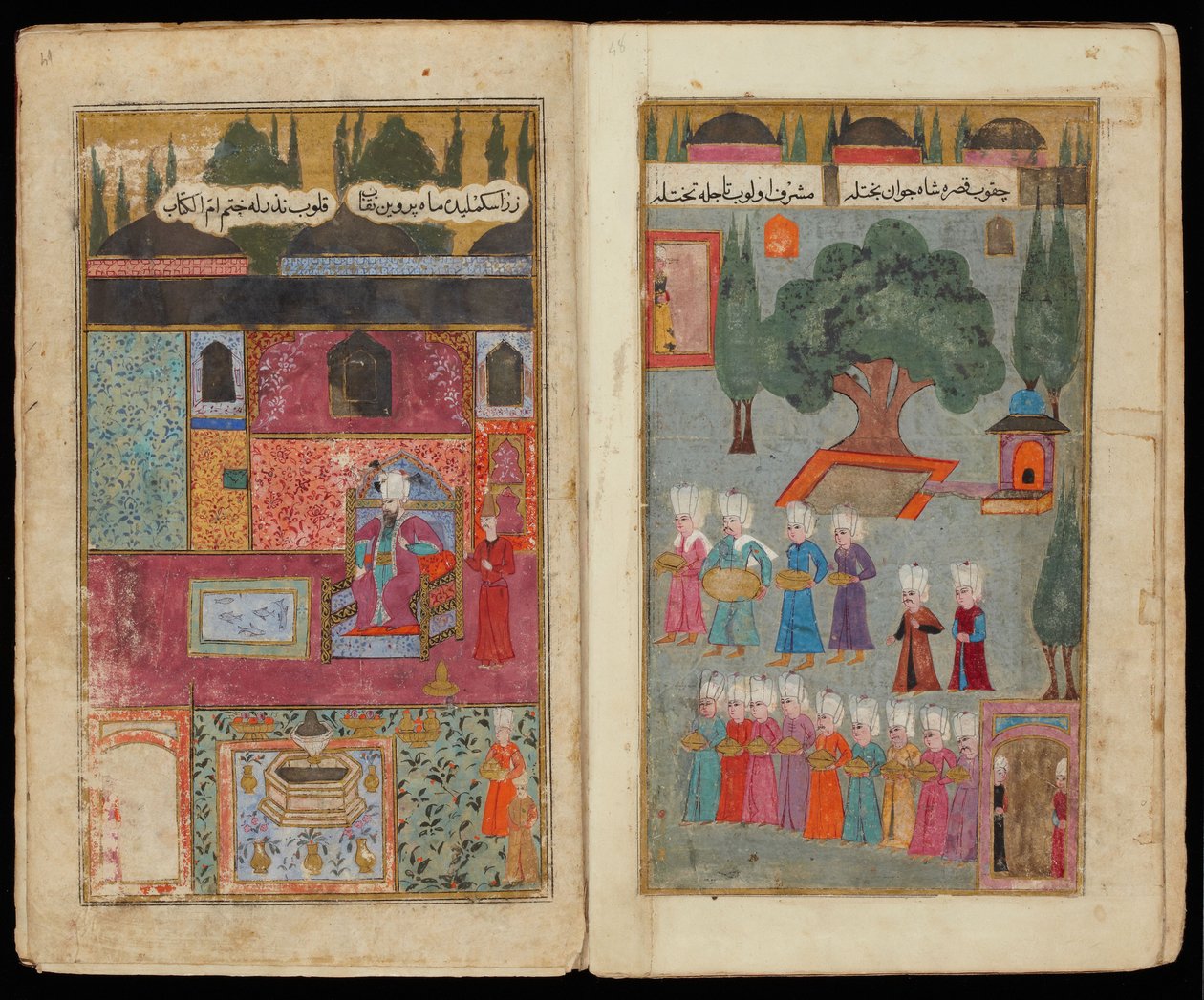 Mehmed III intronizowany z rękopisu Kampania Mehmeda III na Węgrzech autorstwa Turkish master