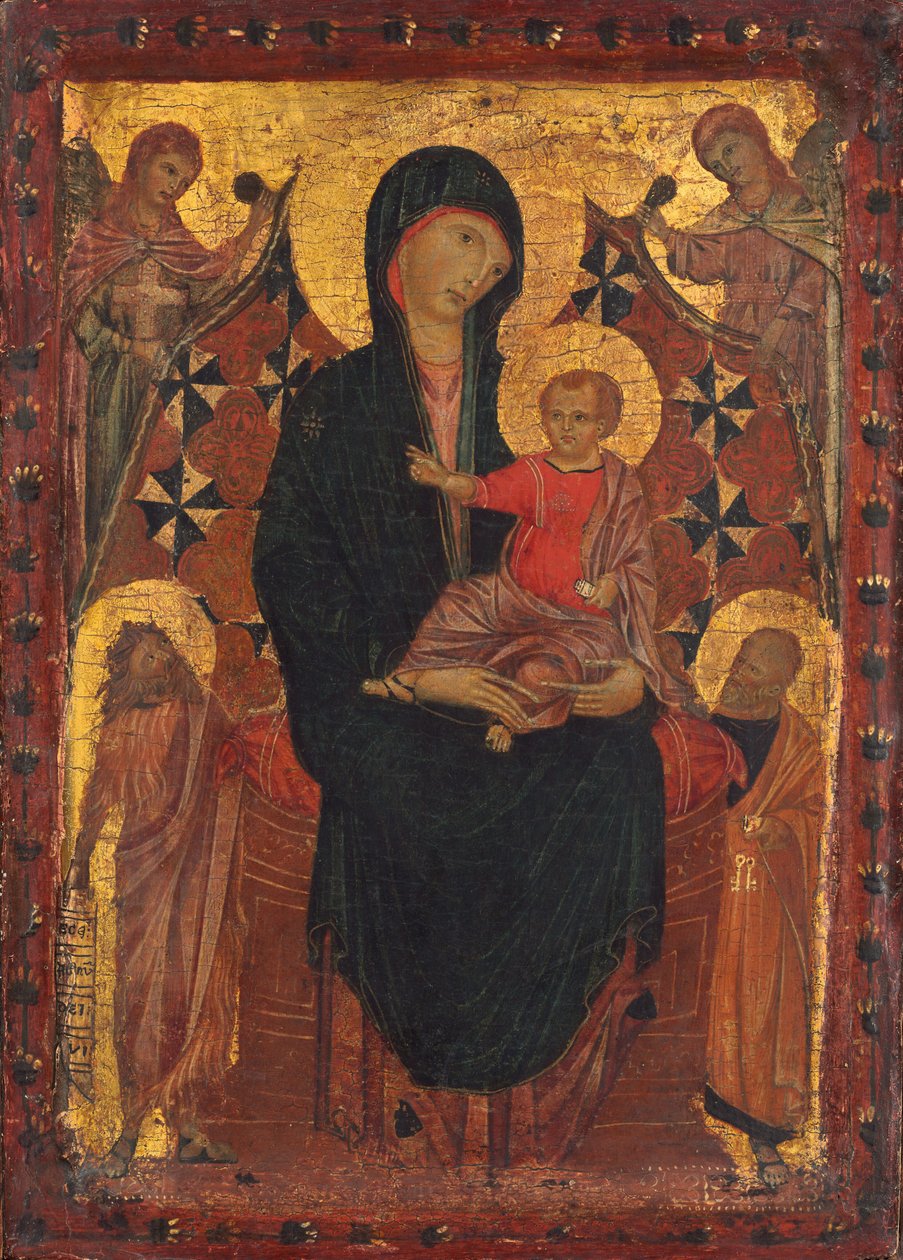 Madonna z Dzieciątkiem ze św. Janem Chrzcicielem, św. Piotrem i dwoma aniołami autorstwa Tuscan 13th Century