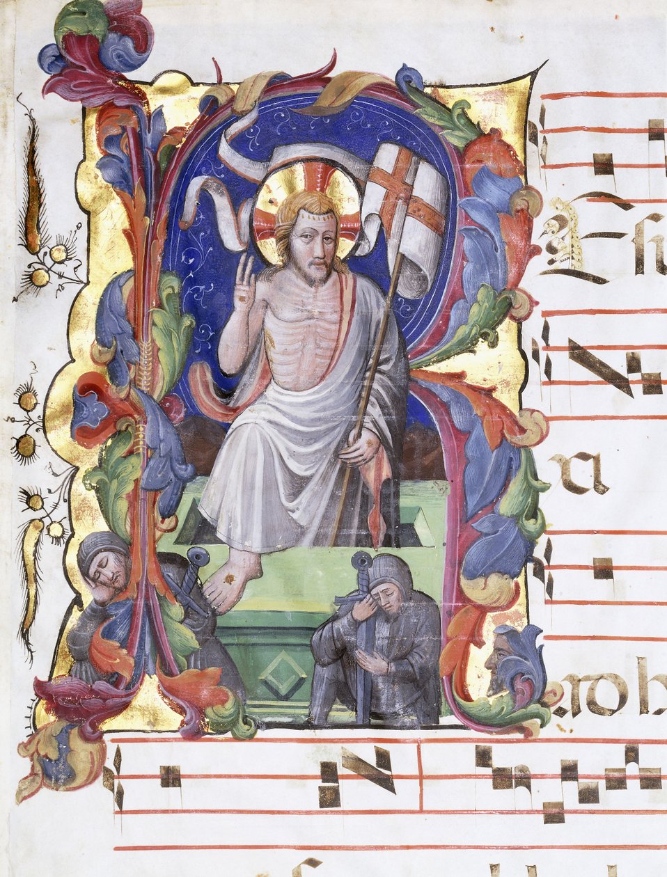 Bardzo duża historyczna litera „A”, przedstawiająca Zmartwychwstanie, ok. 1400-1450 autorstwa Tuscan School