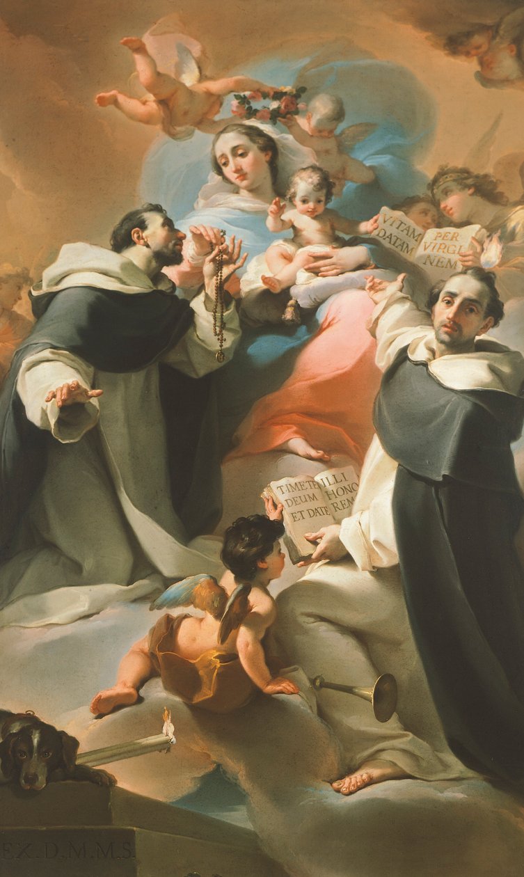 Matka Boża Różańcowa z Dzieciątkiem, św. Dominik i św. Wincenty Ferrer, ok. 1773 r., autor: Ubaldo Gandolfi (1728-1781) autorstwa Ubaldo Gandolfi