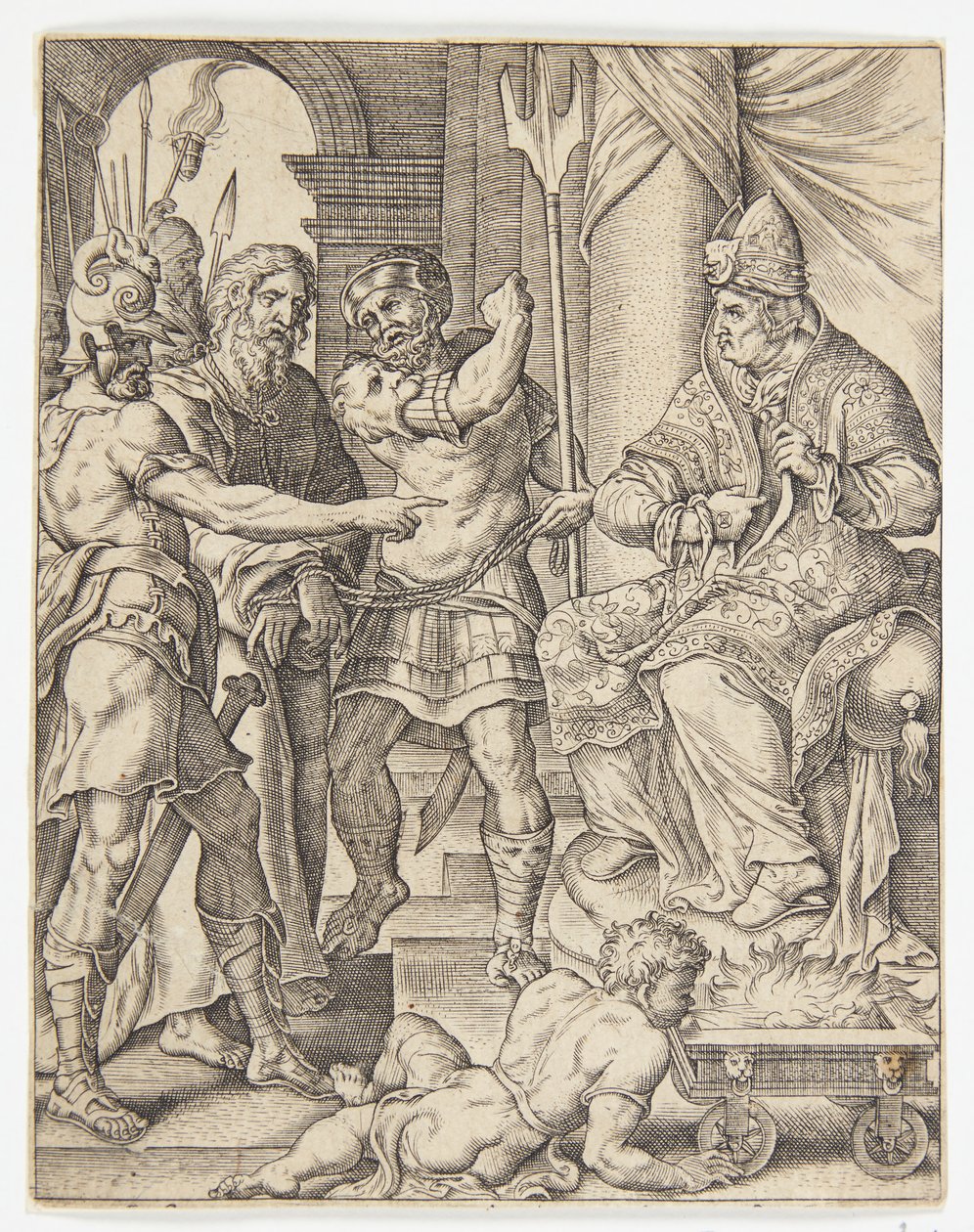 Chrystus przed arcykapłanem Annaszem autorstwa Ubekendt efter Dirck Volckertsz. Coornhert efter Maarten van Heemskerck