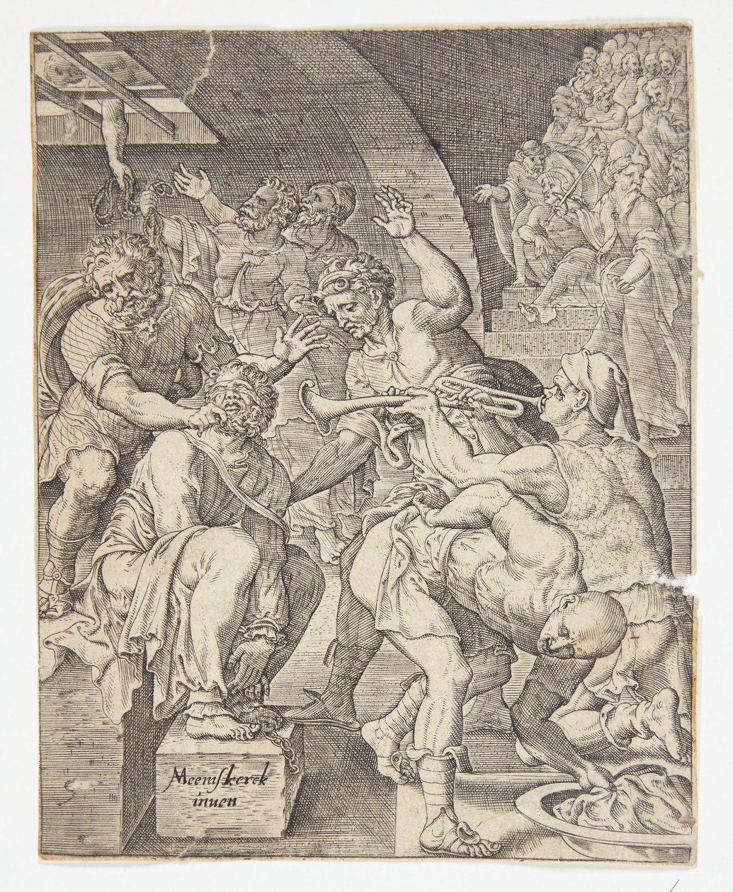 Naśmiewanie się z Chrystusa autorstwa Ubekendt efter Dirck Volckertsz. Coornhert efter Maarten van Heemskerck