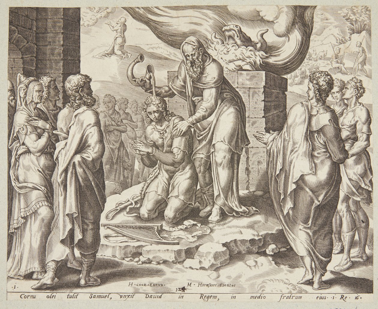 Samuel namaścił Dawida autorstwa Ubekendt efter Maarten van Heemskerck