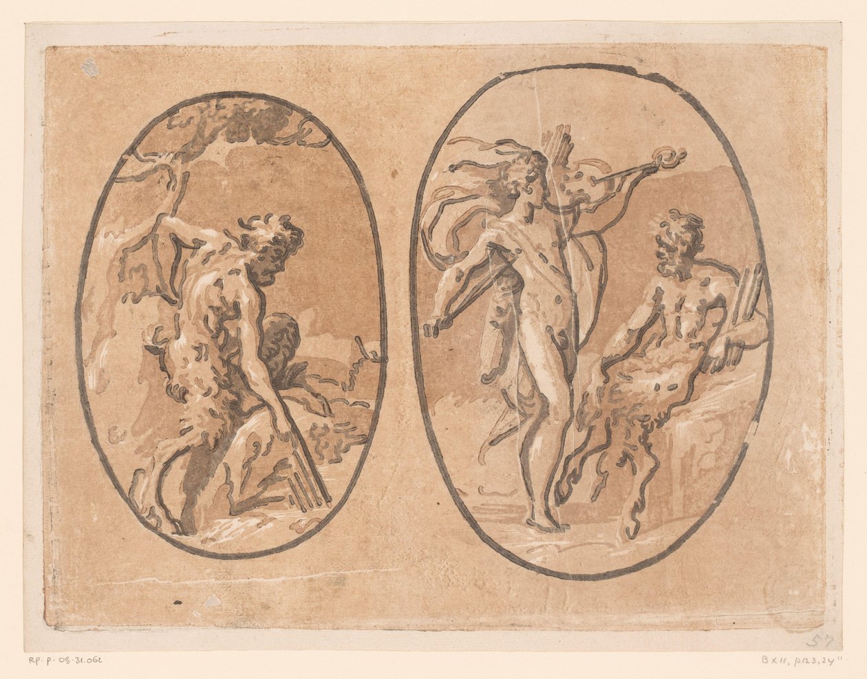 Marsyas day Minerwa panfluit vindt autorstwa Ugo da Carpi (possibly)