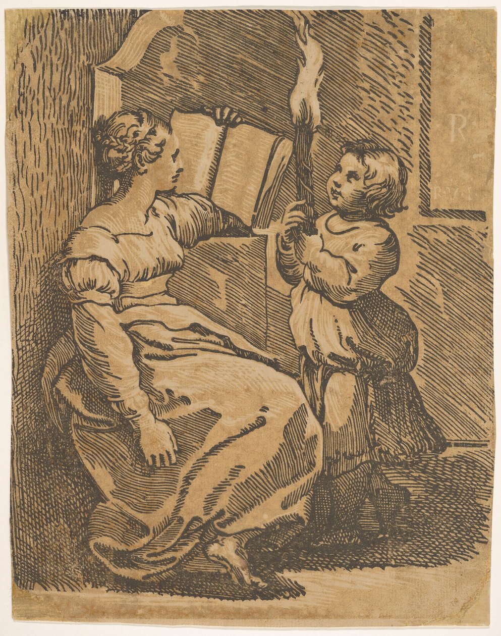Czytanie Sybilli skierowane w prawo, ca. 1517-18. autorstwa Ugo da Carpi