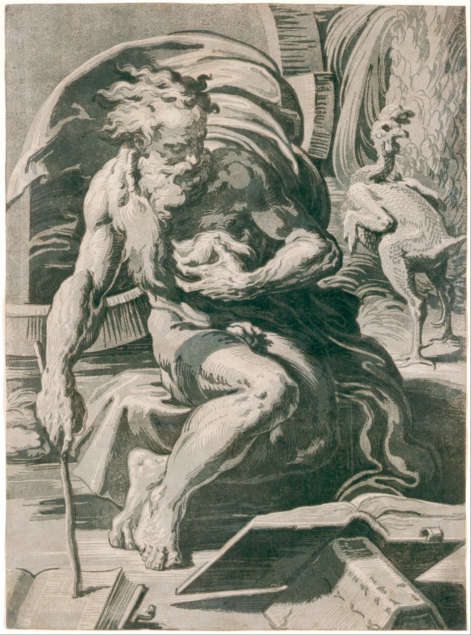 Diogenes, po Parmigianino autorstwa Ugo da Carpi