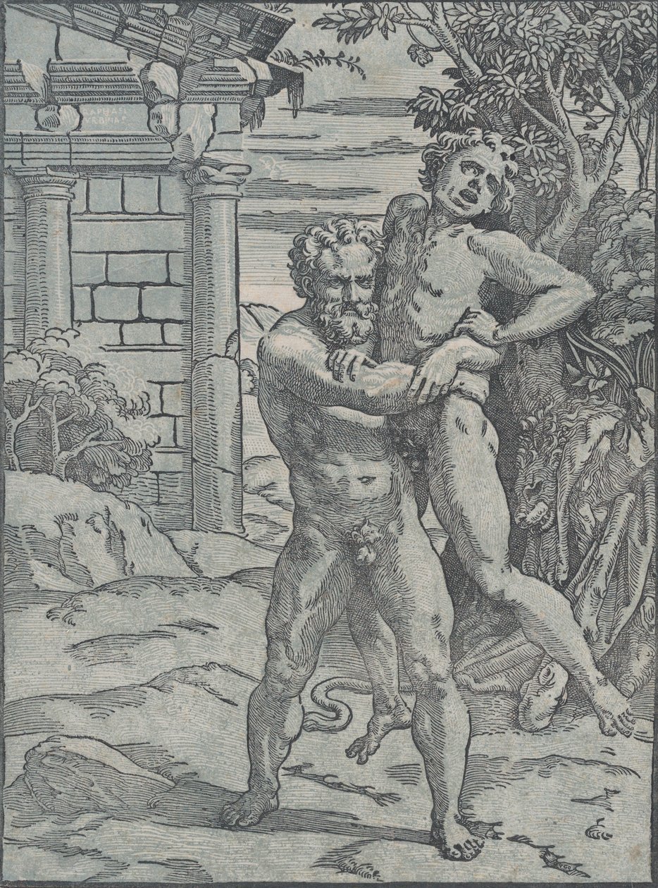 Herkulesa i Anteusza, ca. 1517-18. autorstwa Ugo da Carpi