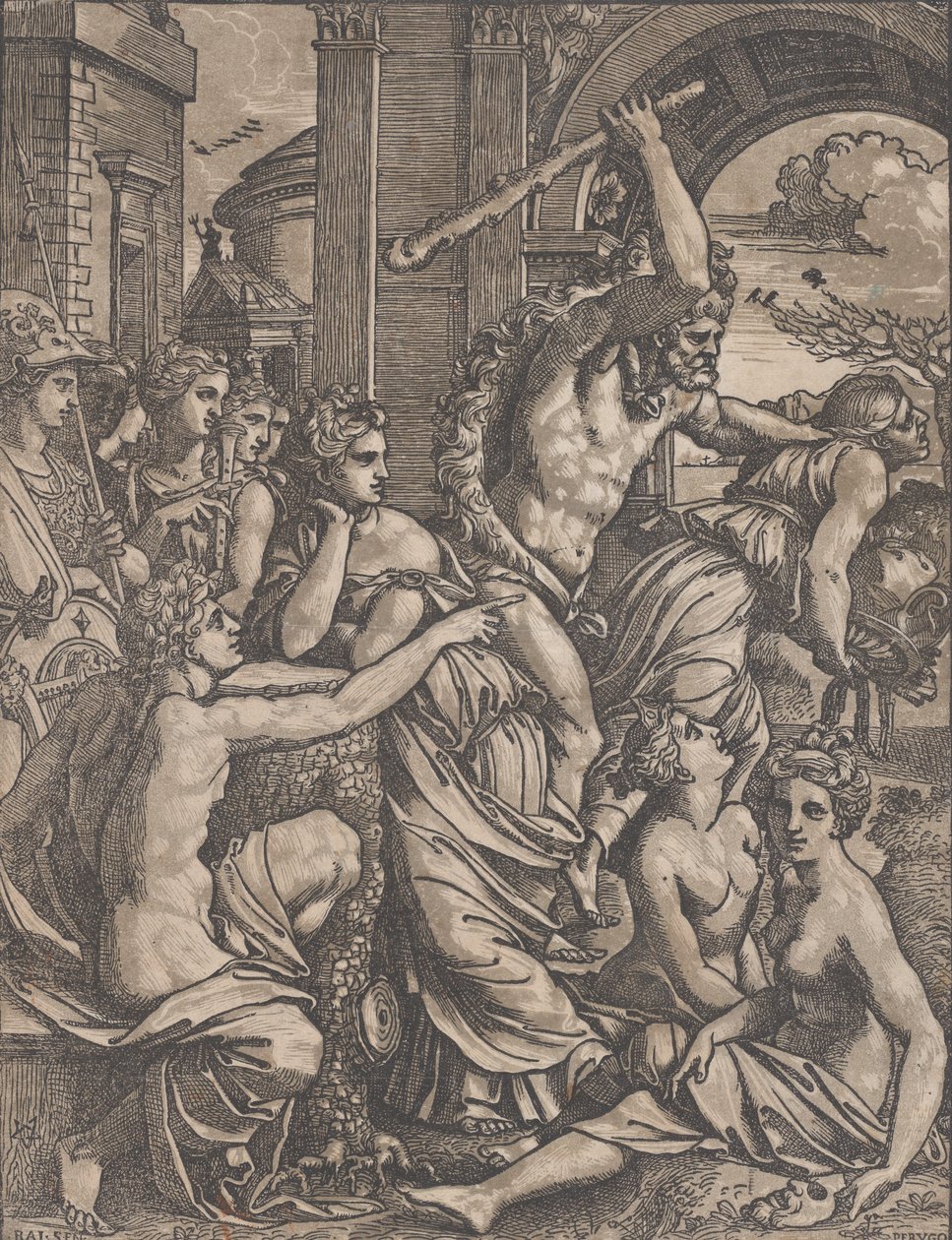 Herkules goniący Chciwość ze Świątyni Muz, ok. godz. 1520-27. autorstwa Ugo da Carpi