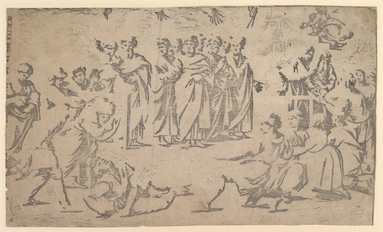 Śmierć Ananiasza w otoczeniu Apostołów, 1518. autorstwa Ugo da Carpi