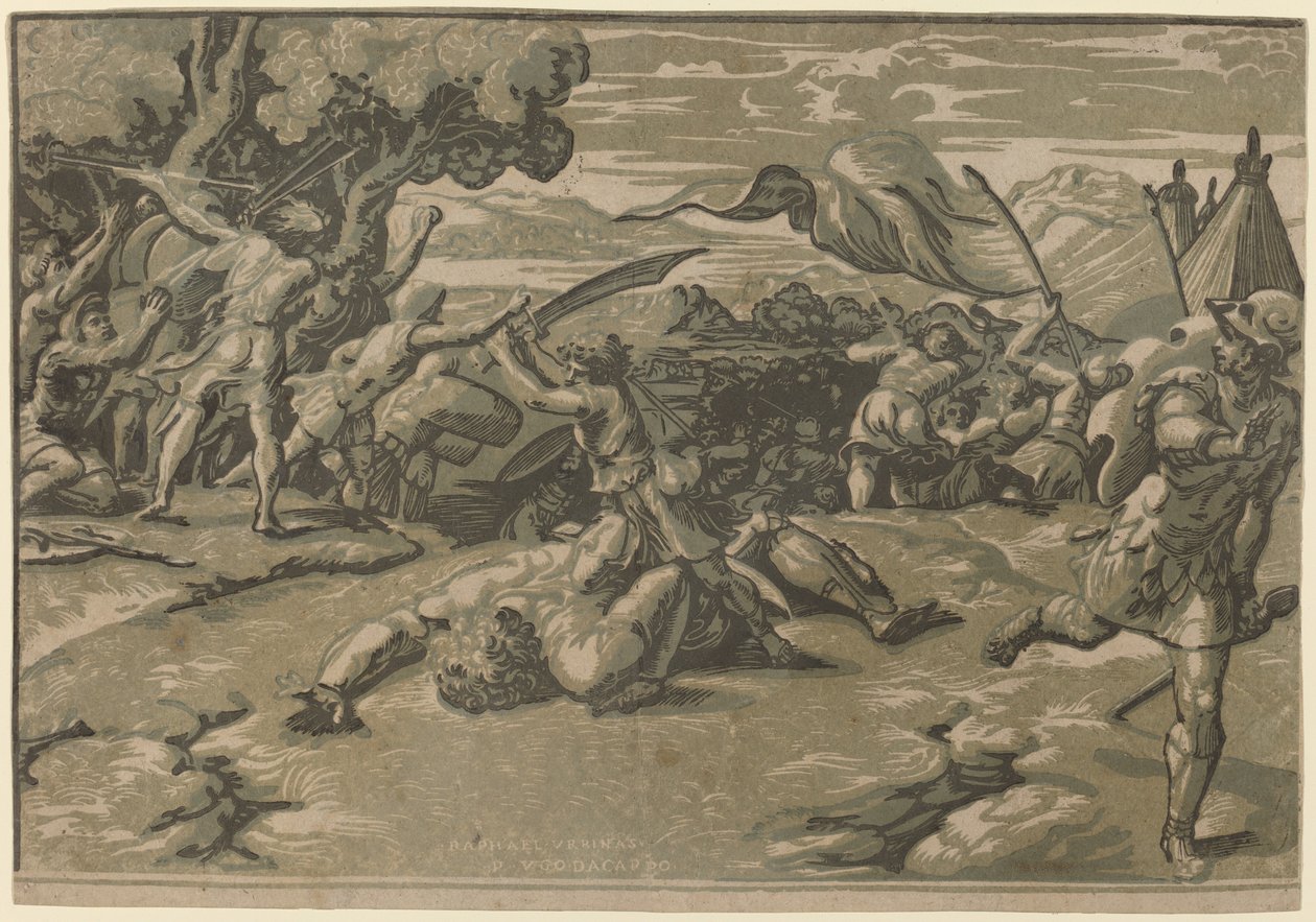 Dawid zabija Goliata autorstwa Ugo da Carpi after Raphael