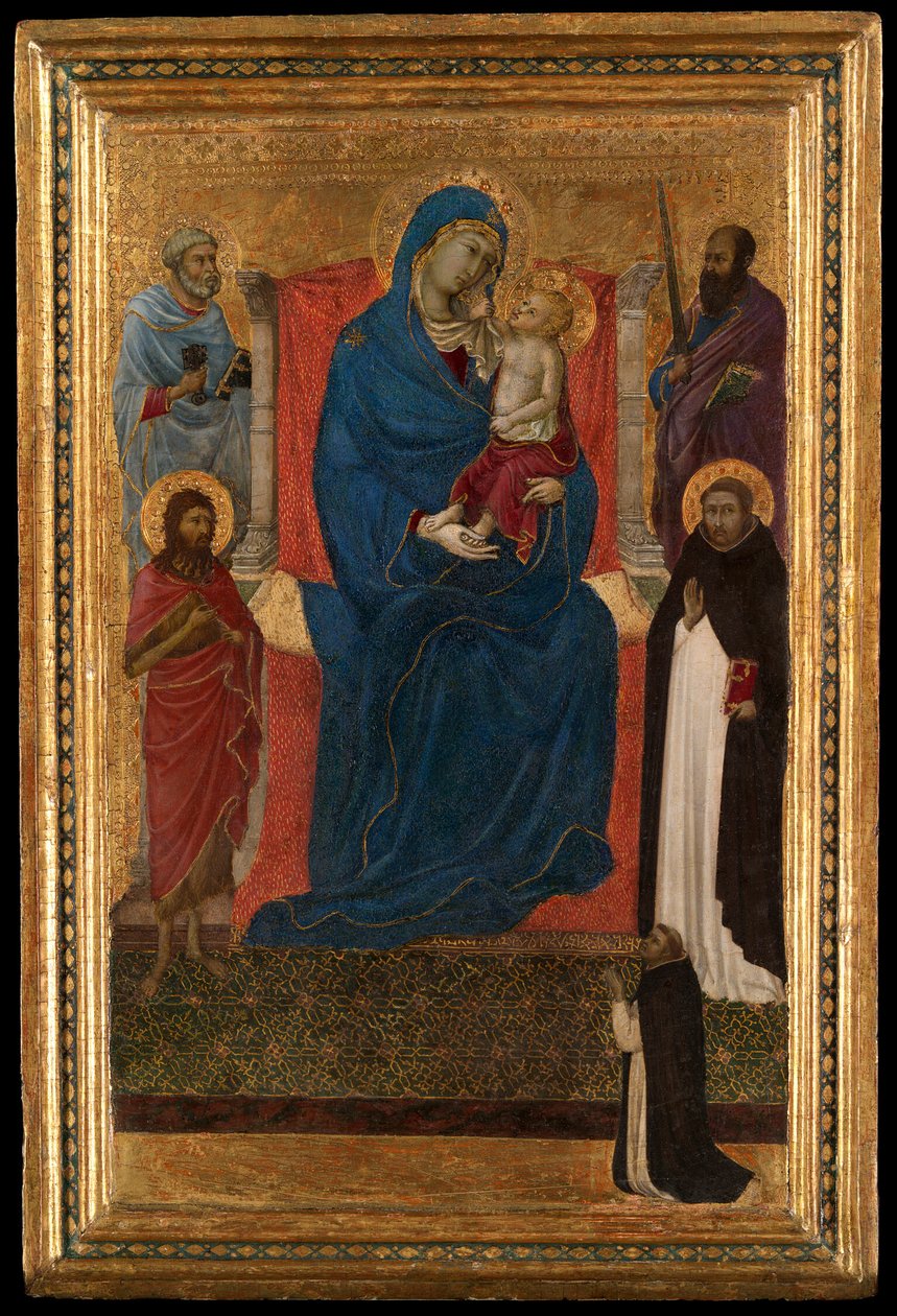 Dziewica z Dzieciątkiem na tronie ze świętymi Piotrem, Pawłem, Janem Chrzcicielem i Dominikiem oraz dominikaninem proszącym o pomoc autorstwa Ugolino di Nerio