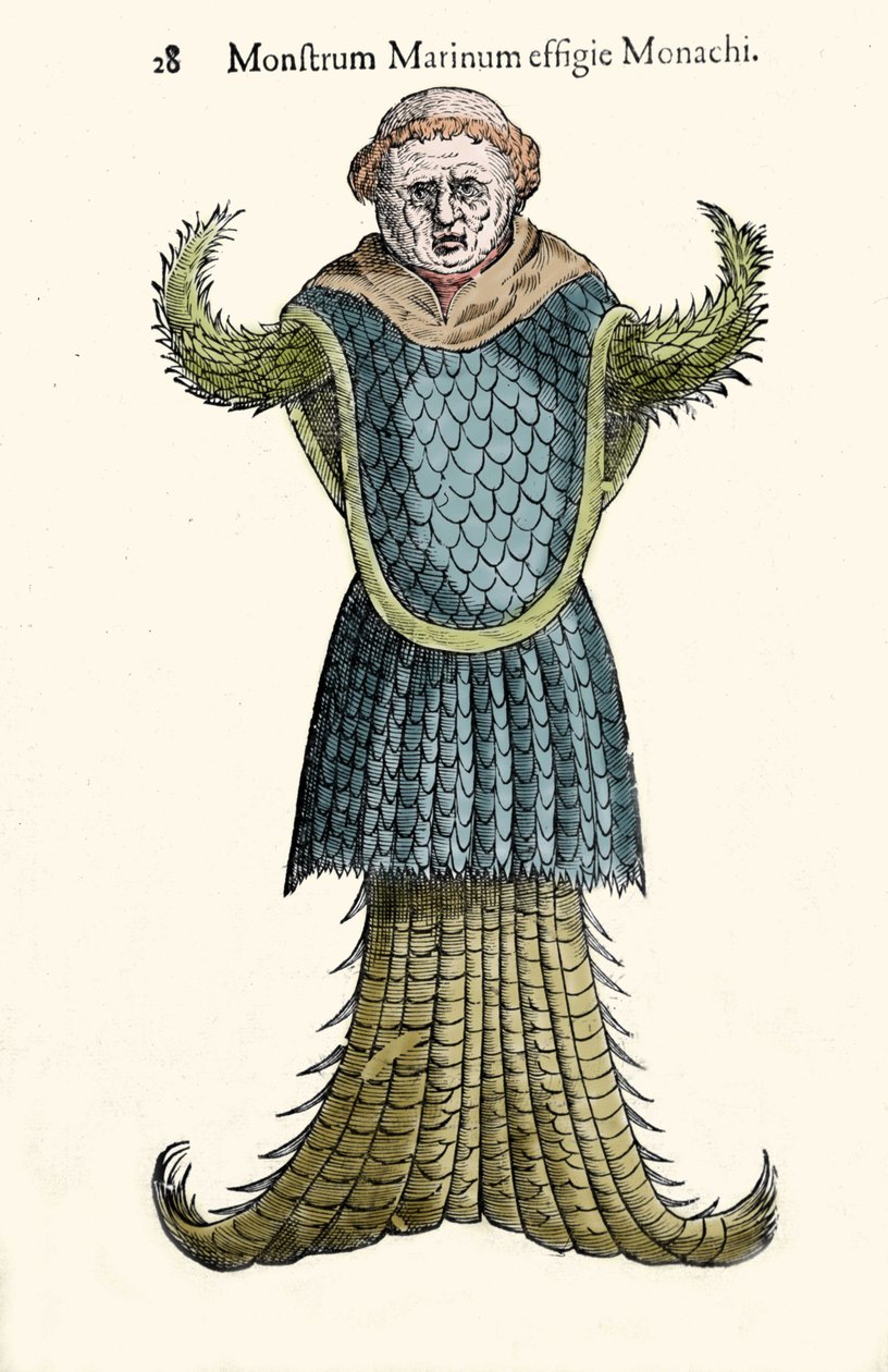 Mnich morski, wyimaginowana ryba i potwór morski autorstwa Ulisse Aldrovandi (1522-1605), „Monstrorum Historiae”, Bolonia 1642 autorstwa Ulisse Aldrovandi