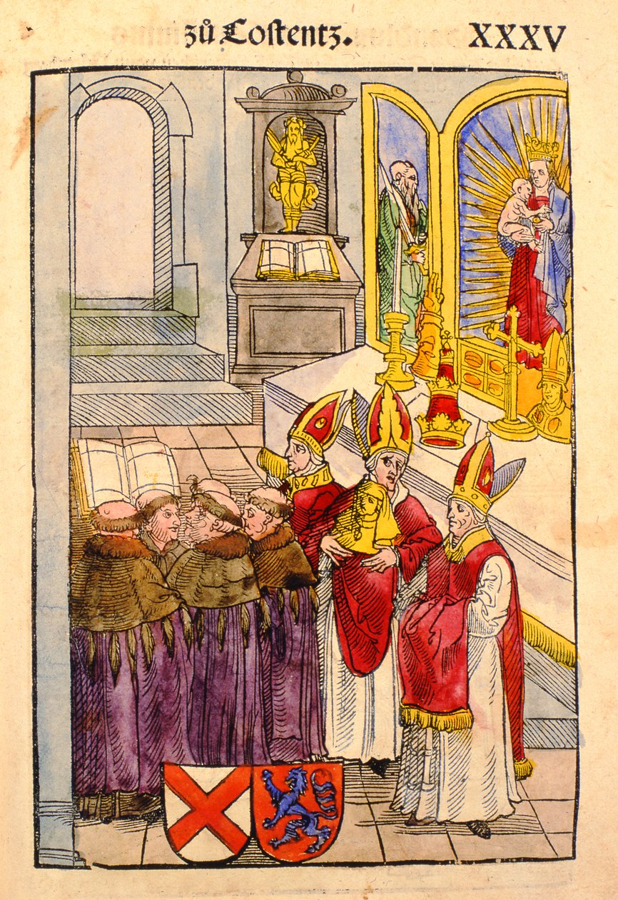 Scena z Soboru w Konstancji, z „Chronik des Konzils von Konstanz” autorstwa Ulrich von Richental