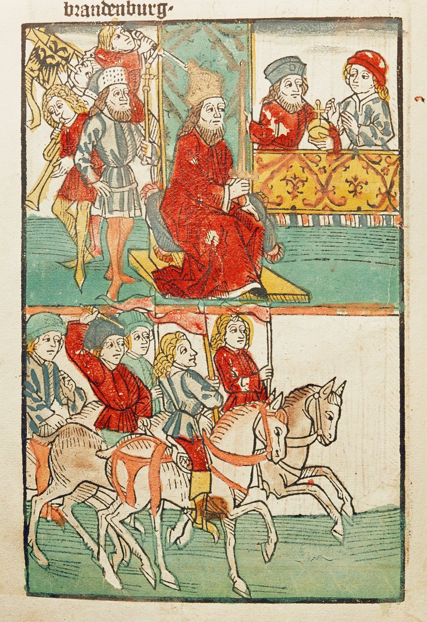 Nadanie burgrabiemu Nuernberg, Fryderykowi von Hohenzollern, Marchii Brandenburskiej przez cesarza Zygmunta ... autorstwa Ulrich von Richental