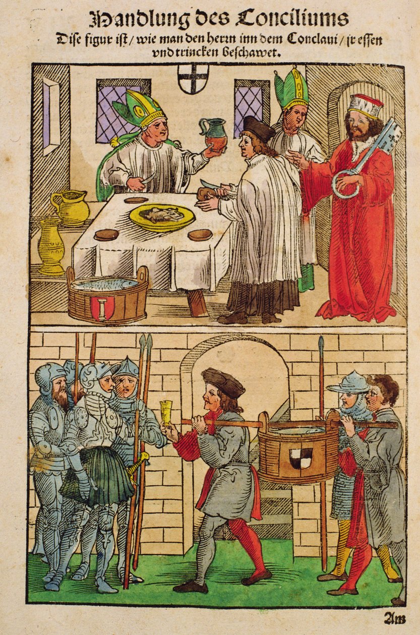 Jak rozdawano chleb i wino ludziom podczas soboru w Konstancji, z „Chronik des Konzils von Konstanz” autorstwa Ulrich von Richental