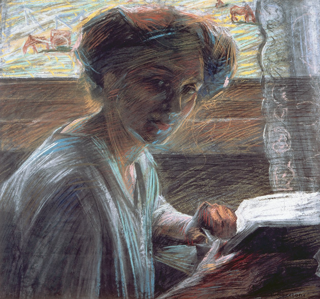 Kobieta czytająca, 1909 autorstwa Umberto Boccioni