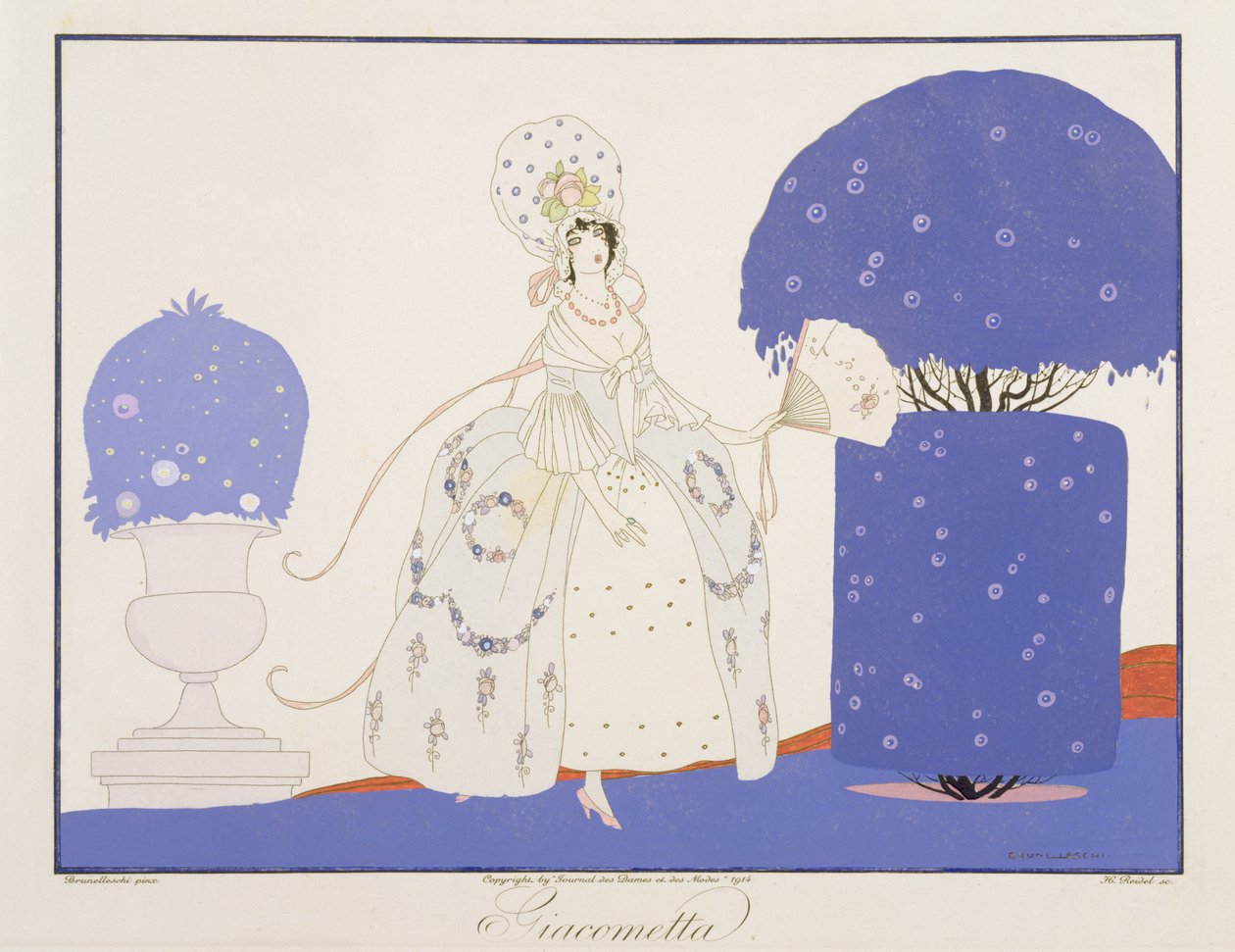 Giacometta, z wydania „Maski i postacie teatru włoskiego” Le Journal des Dames et des Modes, sztychowane przez Henri Reidela (fl.1914-20) 1914 (kolor lito) autorstwa Umberto (after) Brunelleschi