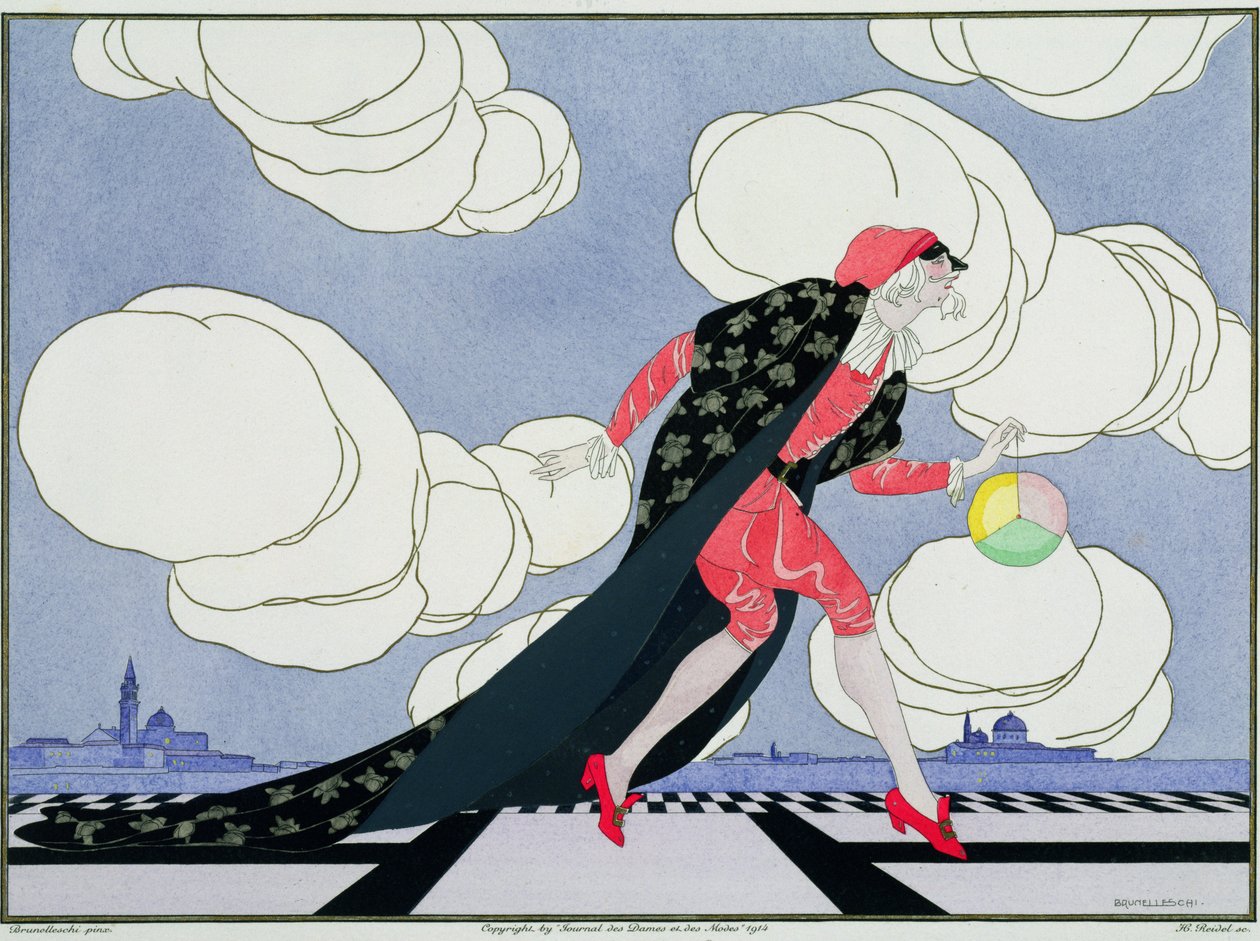 Pantalon, z wydania „Maski i postacie teatru włoskiego” Le Journal des Dames et des Modes, sztychowane przez Henri Reidela (fl.1914-20) 1914 (kolor litho) autorstwa Umberto (after) Brunelleschi