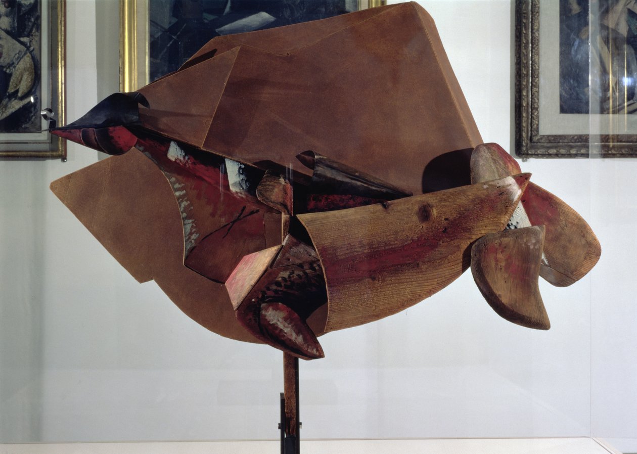 Dynamizm konia w ruchu i domach (media mieszane) autorstwa Umberto Boccioni