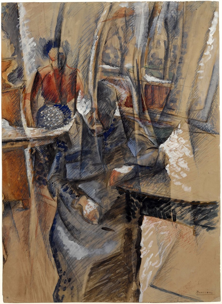 Wnętrze z dwiema postaciami kobiecymi par Boccioni, Umberto (1882-1916). Akwarela i tempera na papierze, format 65,4x47,5 autorstwa Umberto Boccioni