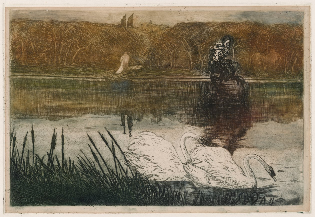 Jezioro z łabędziami autorstwa Umberto Boccioni