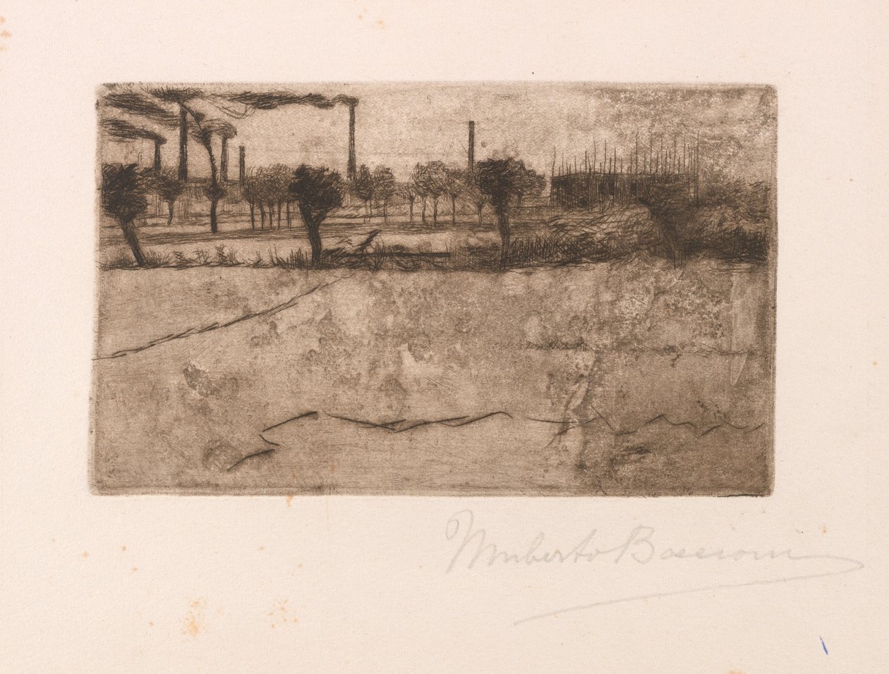 Krajobraz z zakładami przemysłowymi autorstwa Umberto Boccioni