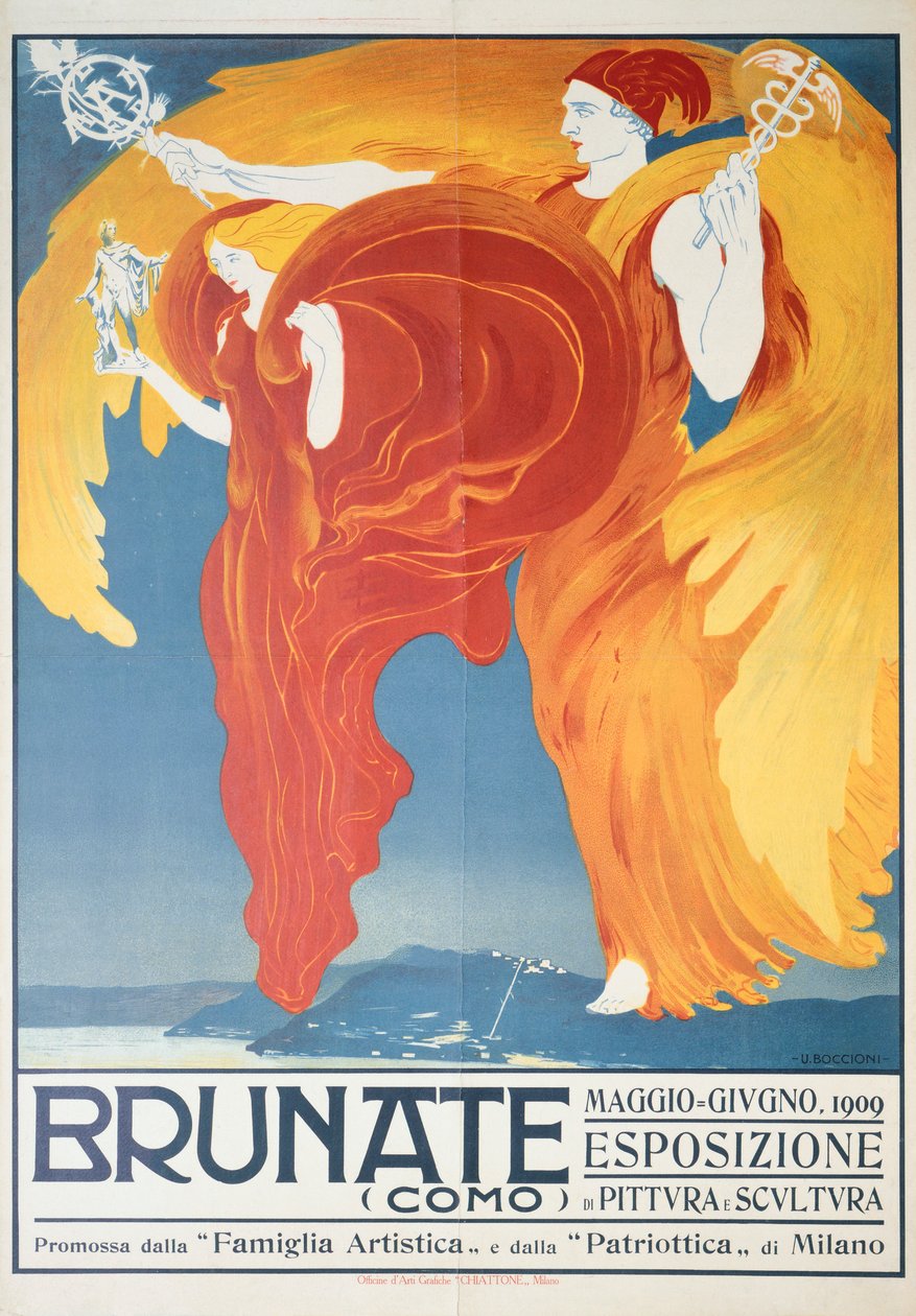 Plakat do wystawy malarstwa i rzeźby w Brunate, Umberto Boccioni (1882-1916), chromolitografia, 70x50 cm autorstwa Umberto Boccioni