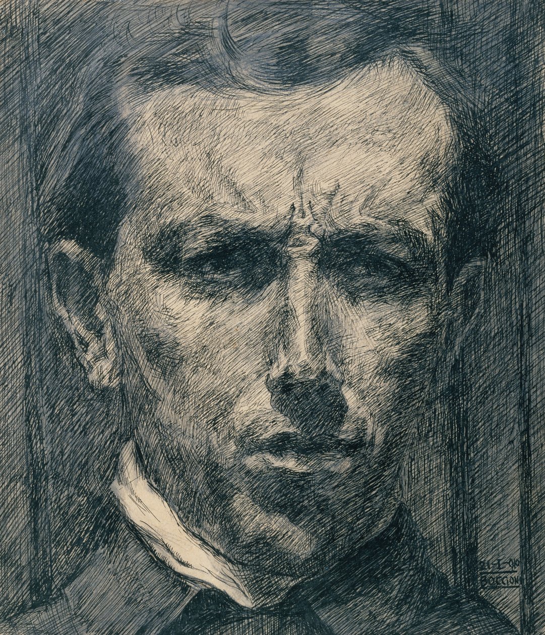 Autoportret, 1910 (tusz, wash i grafit na papierze) autorstwa Umberto Boccioni