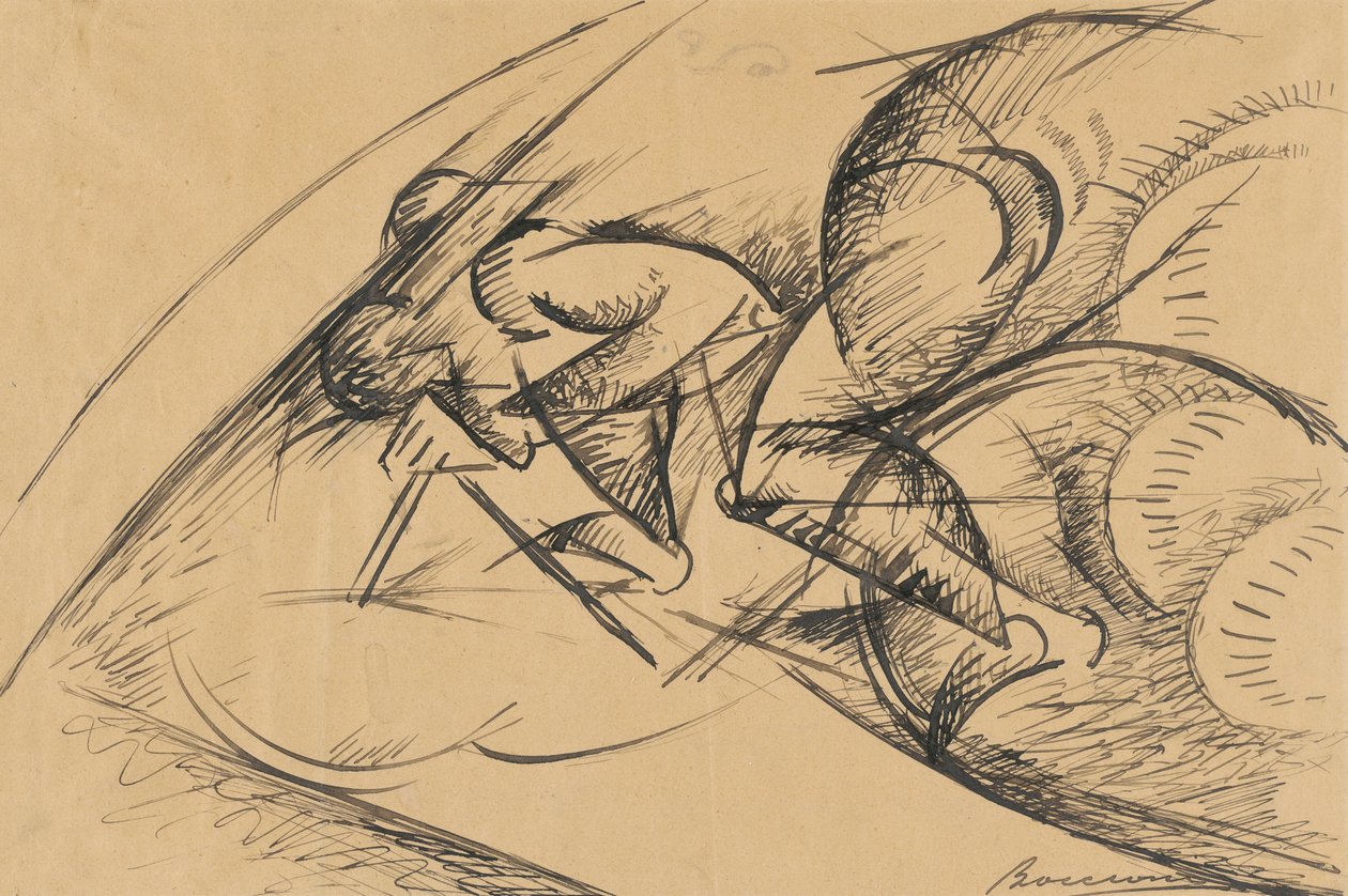 Badanie siły dynamicznej rowerzysty I autorstwa Umberto Boccioni