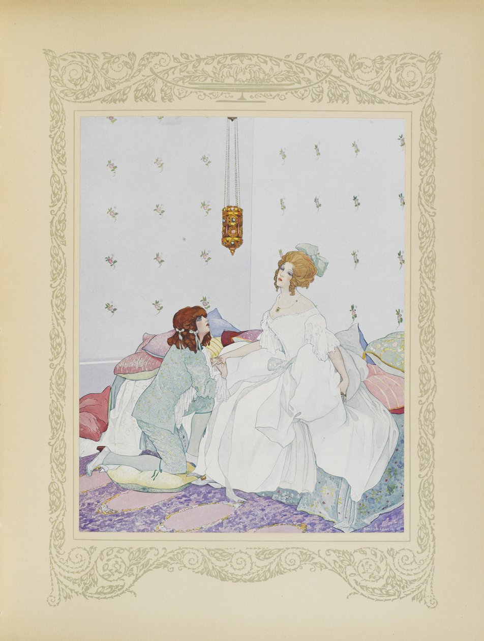 Gdy tylko ją rozpoznał, rzucił się do jej stóp, ilustracja z „Contes du Temps Jadis”, czyli „Opowieści z przeszłości”, s. 48 autorstwa Umberto Brunelleschi