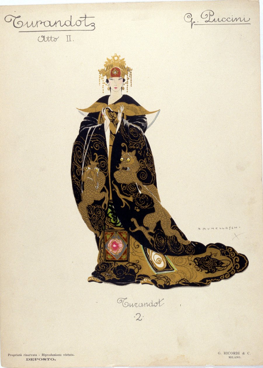 Kostium dla postaci księżniczki Turandot w operze „Turandot” kompozytora Giacomo Pucciniego (1858-1924) - 1926 autorstwa Umberto Brunelleschi