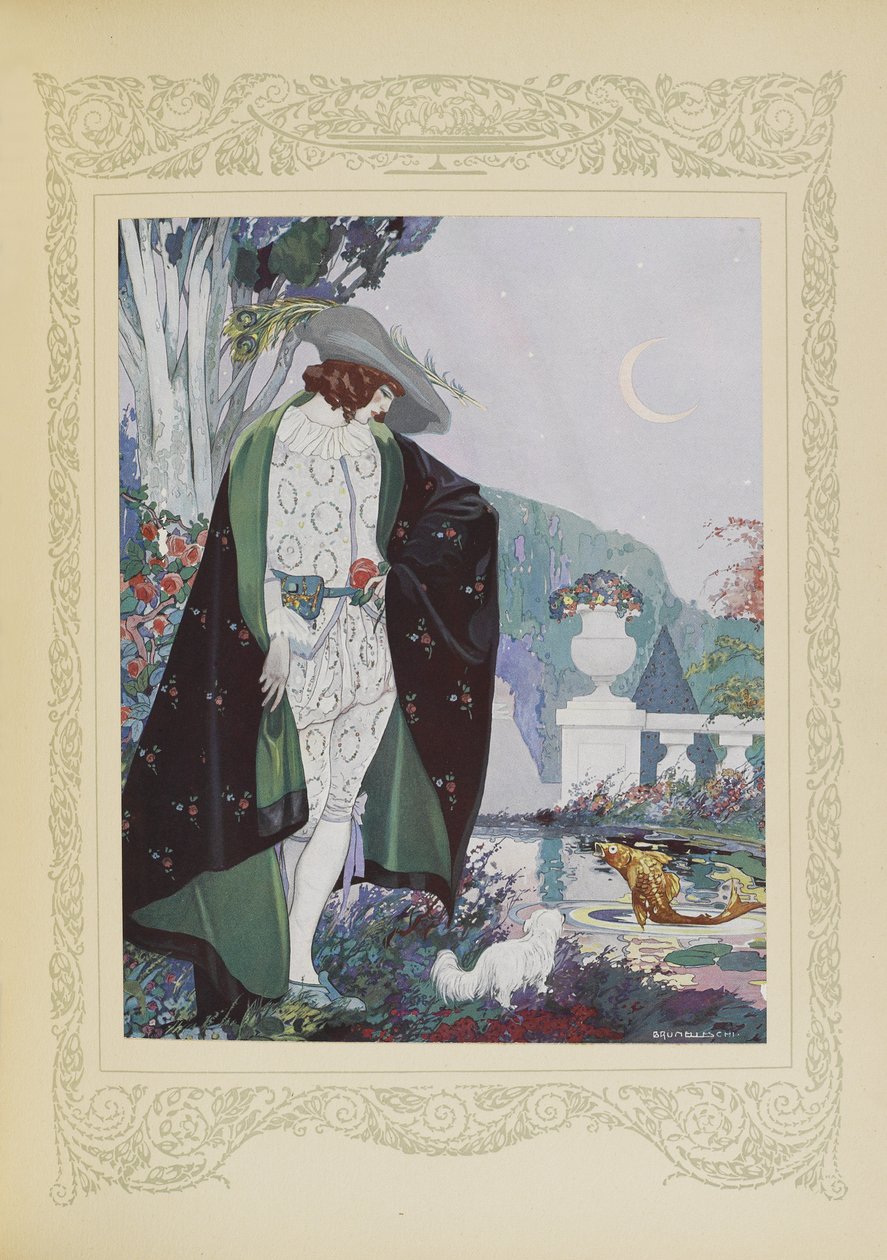 Zobaczył wielkiego złotego karpia, ilustrację z „Contes du Temps Jadis”, czyli „Tales from Times Past”, s.14 autorstwa Umberto Brunelleschi