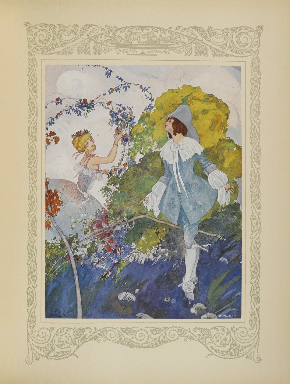 Zobaczył dziewczynę, która była tak piękna, że postanowił się z nią ożenić, ilustracja z „Contes du Temps Jadis”, czyli „Tales from Times Past”, s.110 autorstwa Umberto Brunelleschi