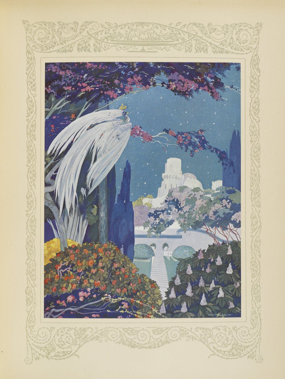 Jednak piękny Bluebird nigdy nie przestał krążyć wokół pałacu, ilustracja z „Contes du Temps Jadis”, czyli „Tales from Times Past”, s. 32 autorstwa Umberto Brunelleschi