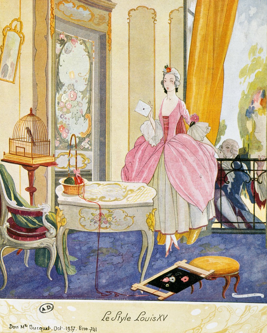 Scena w stylu Ludwika XV, oprawa teatralna, akwarela autorstwa Umberto Brunelleschi