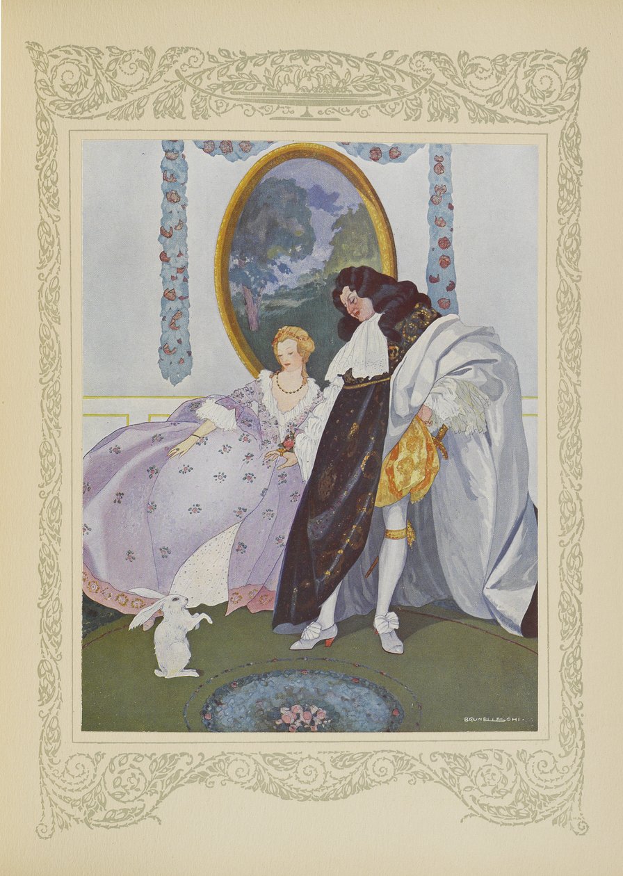 Król spojrzał na małego królika, ilustracja z „Contes du Temps Jadis” lub „Tales from Times Past”, s.106 autorstwa Umberto Brunelleschi