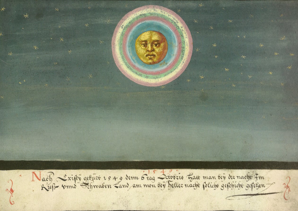 Augsburger Wunderzeichenbuch - Folio 163- Halo księżycowe nad Szwabią autorstwa Unbekannt Unbekannt