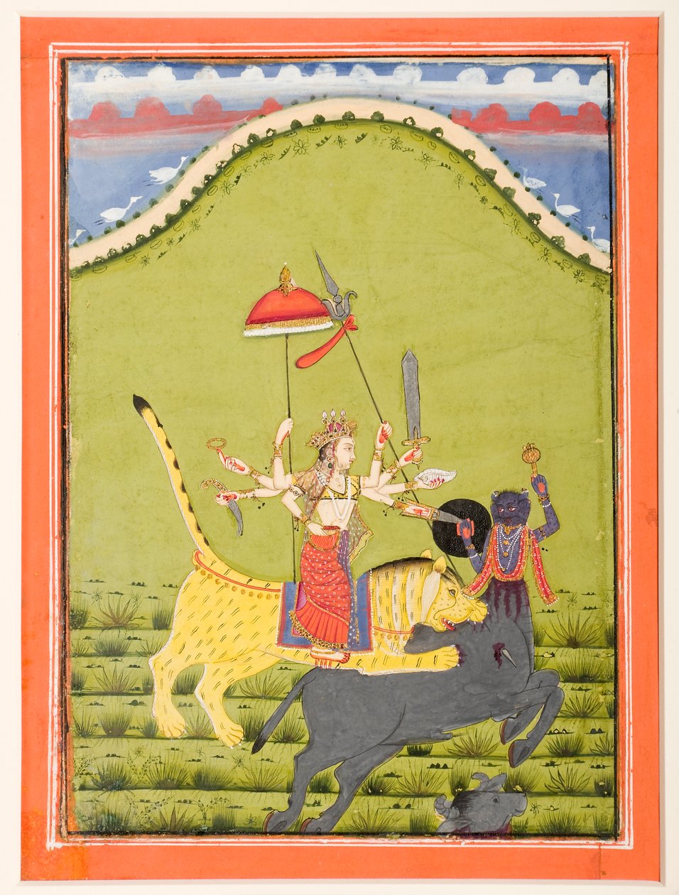 Durga na swoim tygrysie zabija Mahishę, demona bawołów autorstwa Unbekannt Unbekannt