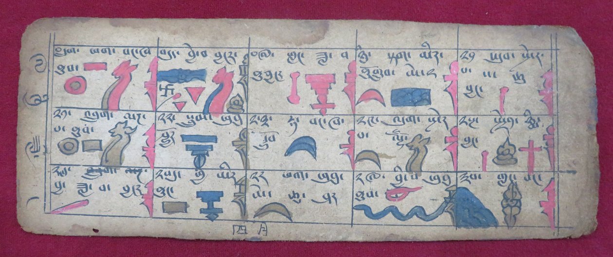 Ersu astrologiczny almanach na połowę czwartego miesiąca, z piktogramami Ersu Shaba i objaśnieniami w języku tybetańskim autorstwa Unbekannt Unbekannt