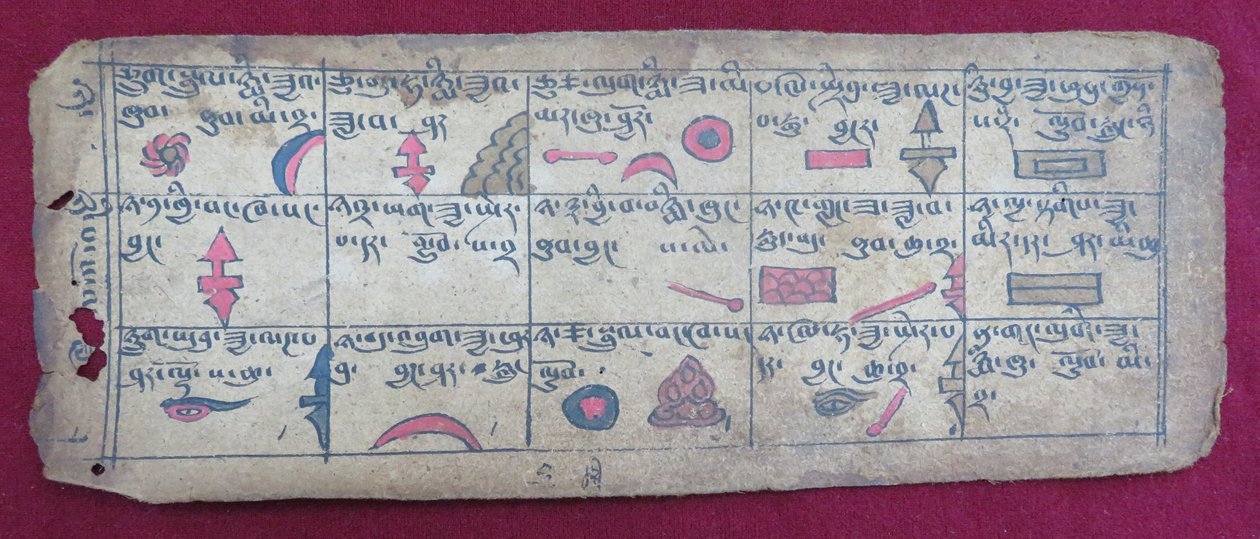 Ersu astrologiczny almanach na połowę 5 miesiąca, z piktogramami i objaśnieniami Ersu Shaby w języku tybetańskim autorstwa Unbekannt Unbekannt