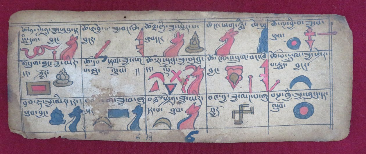 Ersu astrologiczny almanach na połowę szóstego miesiąca, z piktogramami Ersu Shaba i objaśnieniami w języku tybetańskim autorstwa Unbekannt Unbekannt